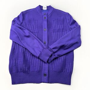 Vintage Bleyer Purple Knit Cardigan Made in USA Textured Geometric Design